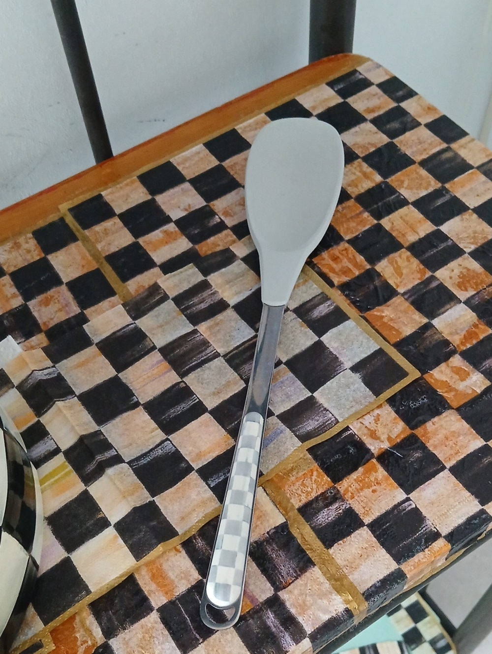 MacKenzie-Childs Gray Silicone Spoon with Checkered Handle